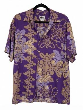Vintage Mamo Howell Hawaiian Shirt XL Purple Gold Rayon